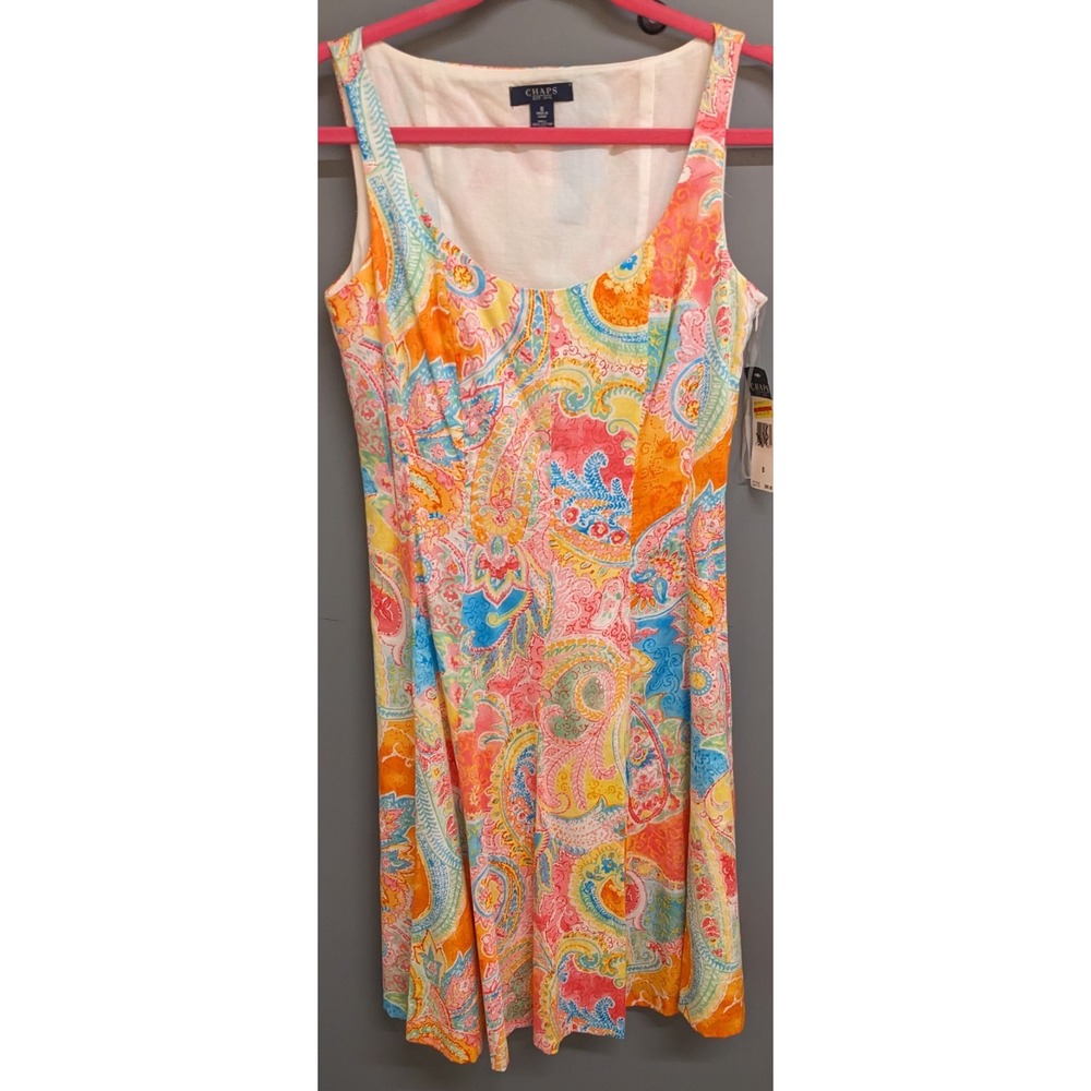 Chaps‎ Women's 8 Paisley Pastel Dress A-line Sleeveless Lined Cotton Flare NWT